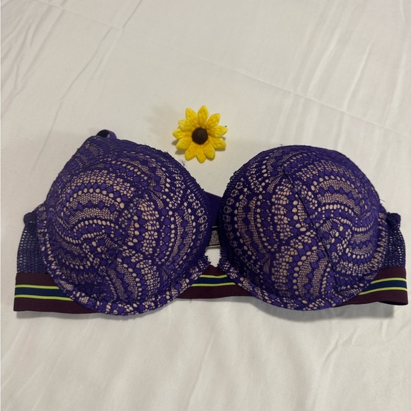 Victoria's Secret Other - Victoria's Secret Purple Lace Push-Up Bra with Striped Band